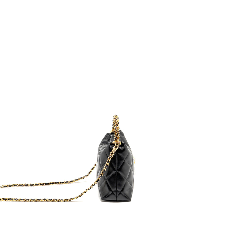 Chanel 24B Twist Chain Top Handle Hobo Lunch Box Bag Lambskin Black GHW (Microchip)