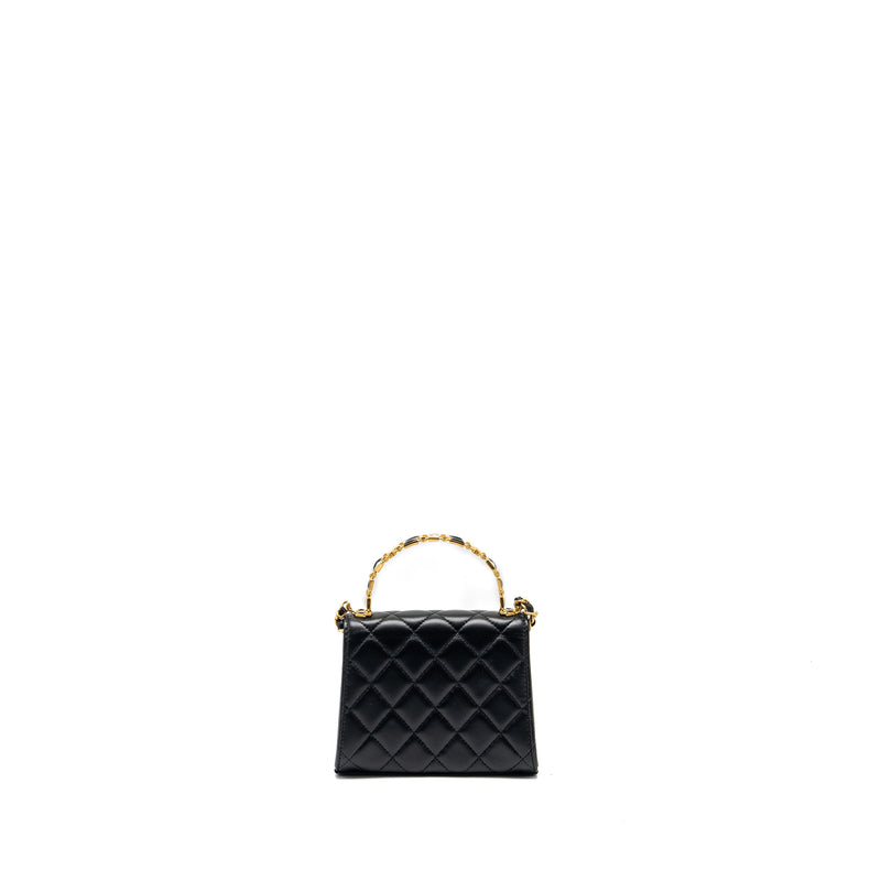 Chanel 22B Enamel Top handle Mini Flap Bag Lambskin Black GHW (Microchip)