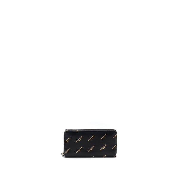 Balenciaga Logo Long Zip Wallet Calfskin Black SHW