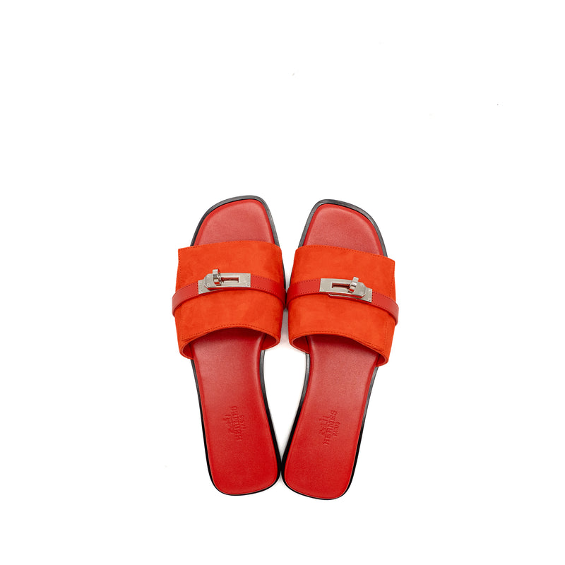 Hermes Size 39 Giulia Sandals Leather Red SHW