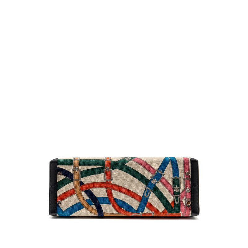 Hermes Kelly 32 limited edition Toile de washed canvas / swift leather black / cavalcadour print SHW stamp A