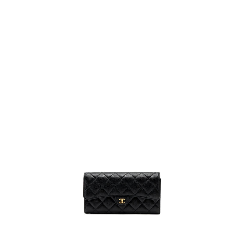 Chanel classic long flap wallet caviar black GHW