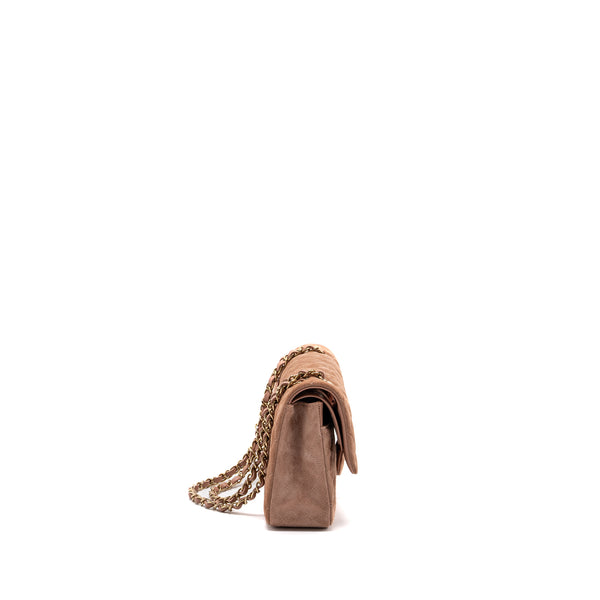Chanel medium classic double flap bag suede leather light brown LGHW (microchip )