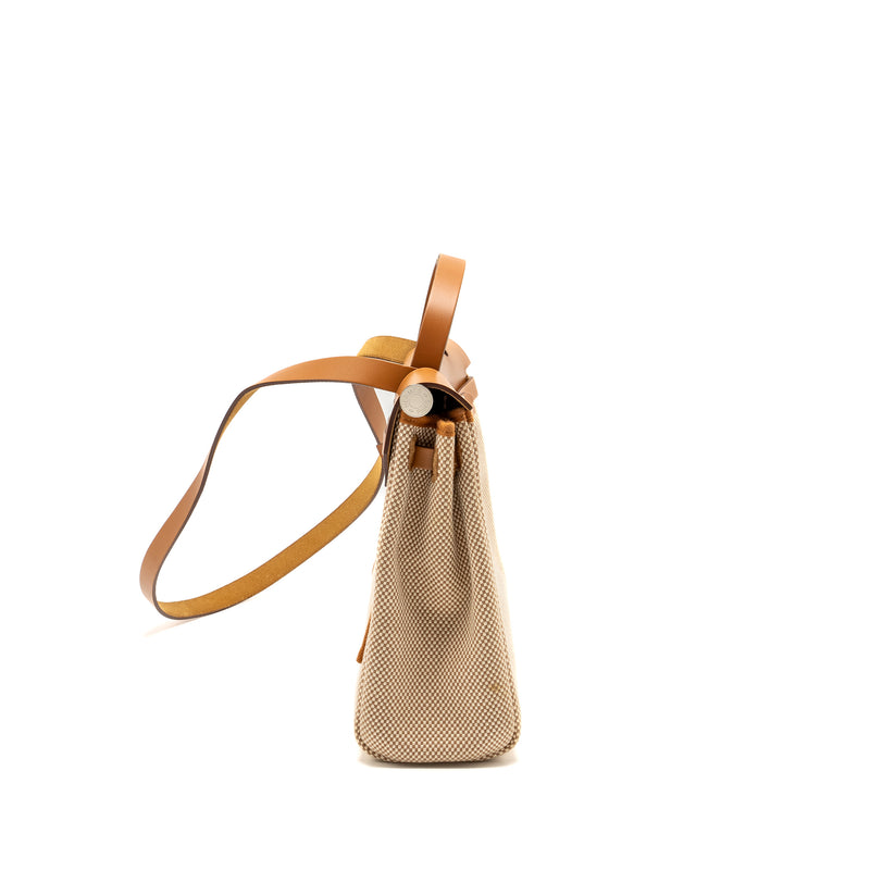 Hermes Herbag 31 zip bag canvas / hunter ecru beige / natural sable SHW stamp Y