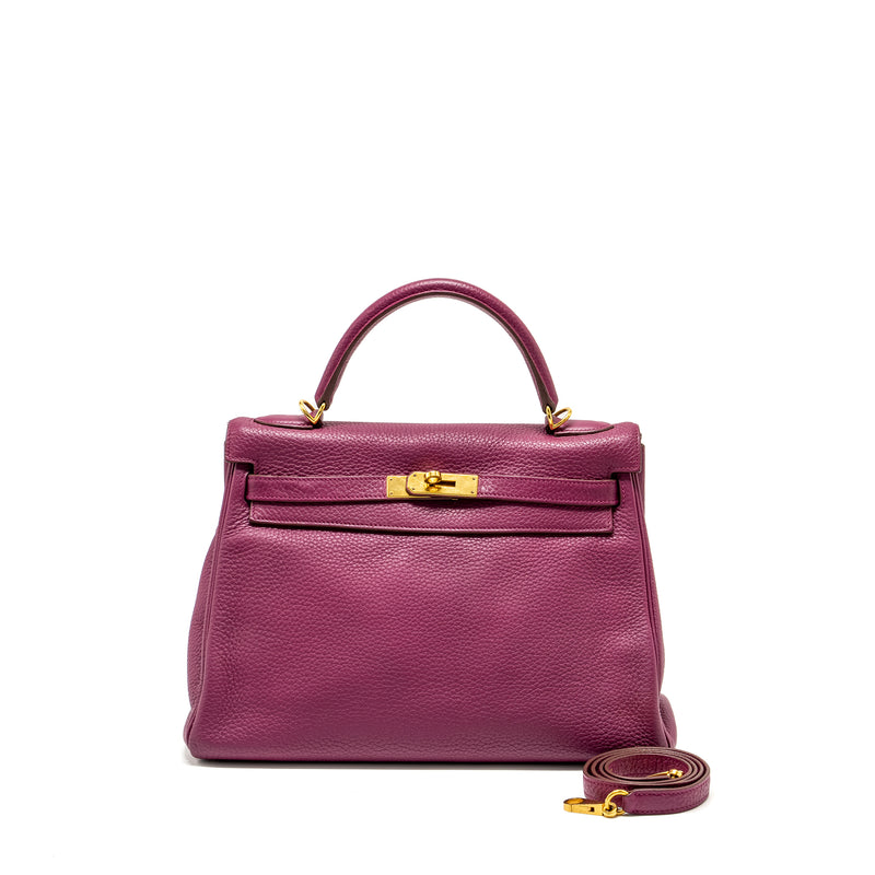 Hermes Kelly 32 Clemence Purple Tosca GHW Stamp Square O