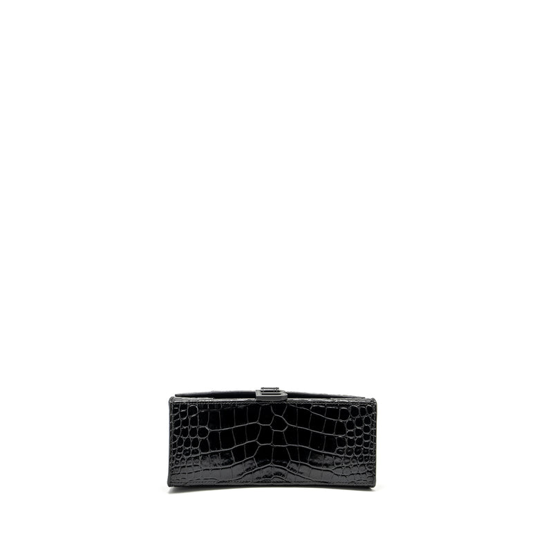 Balenciaga Hourglass S Croc-Embossed Calfskin So Black