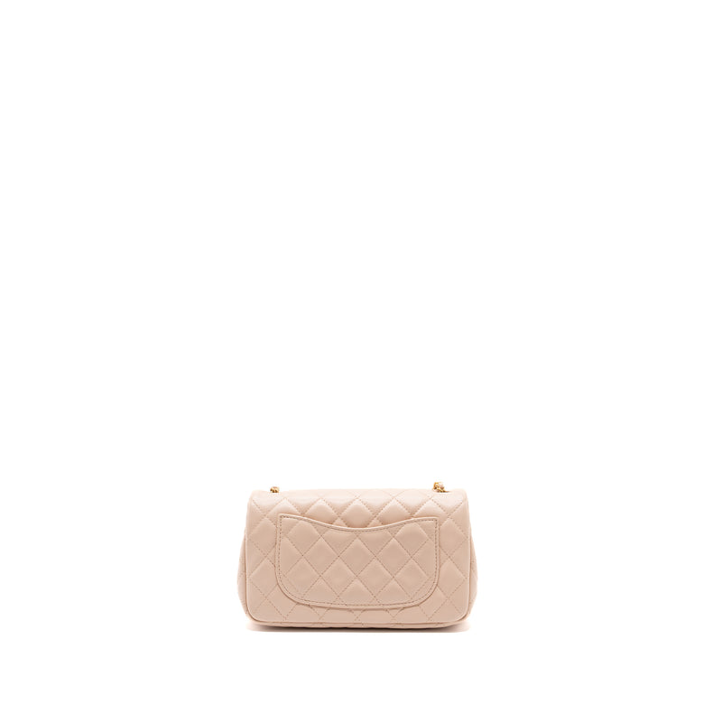 Chanel 22C Pearl Crush Mini Square Flap Bag Lambskin Light Beige GHW