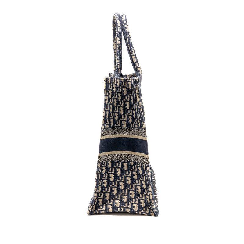 Dior Large Book Tote Oblique Embroidery Ecru/Blue