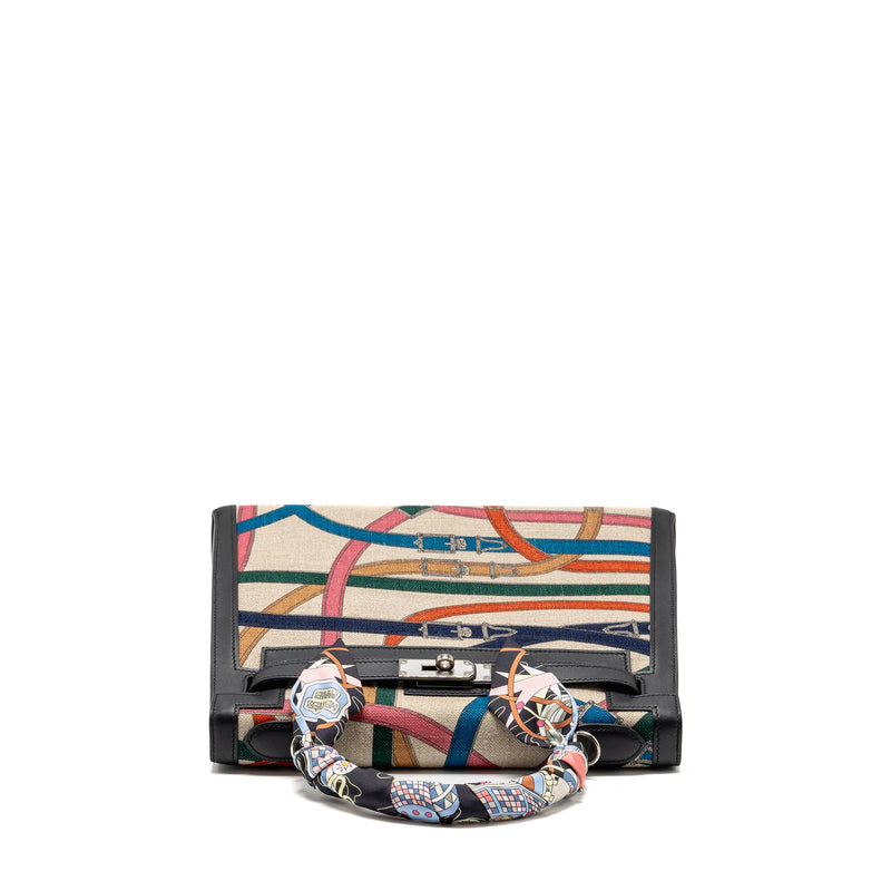 Hermes Kelly 32 limited edition Toile de washed canvas / swift leather black / cavalcadour print SHW stamp A