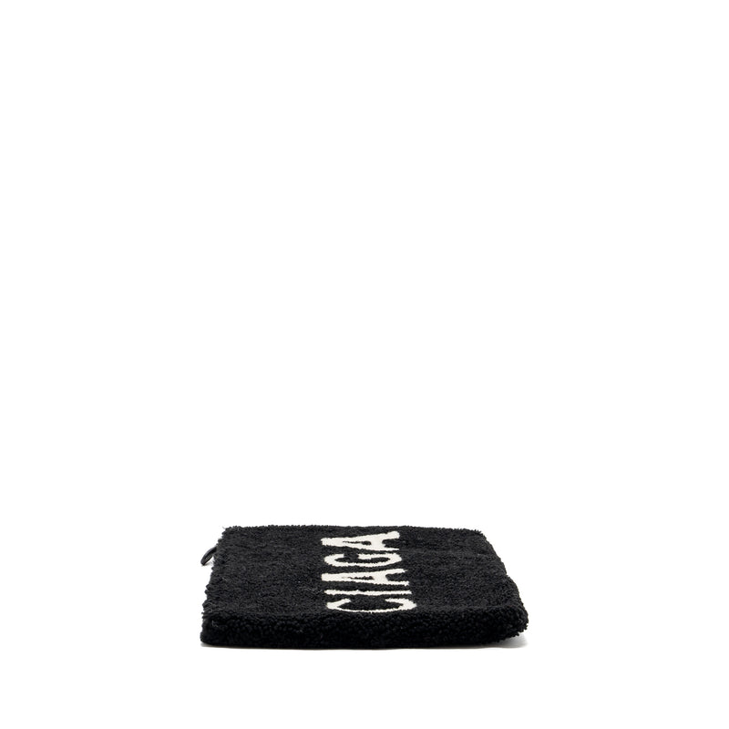 Balenciaga zip pouch clutch shearling black/ white SHW