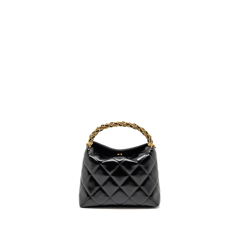 Chanel 24B Twist Chain Top Handle Hobo Lunch Box Bag Lambskin Black GHW (Microchip)