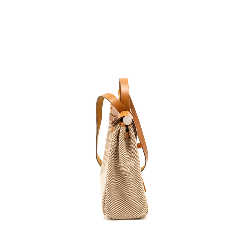 Hermes Herbag 31 zip bag canvas / hunter ecru beige / natural sable SHW stamp Y