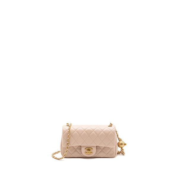 Chanel Pearl Crush Mini Rectangular Flap Bag Lambskin Light Pink GHW (microchip)
