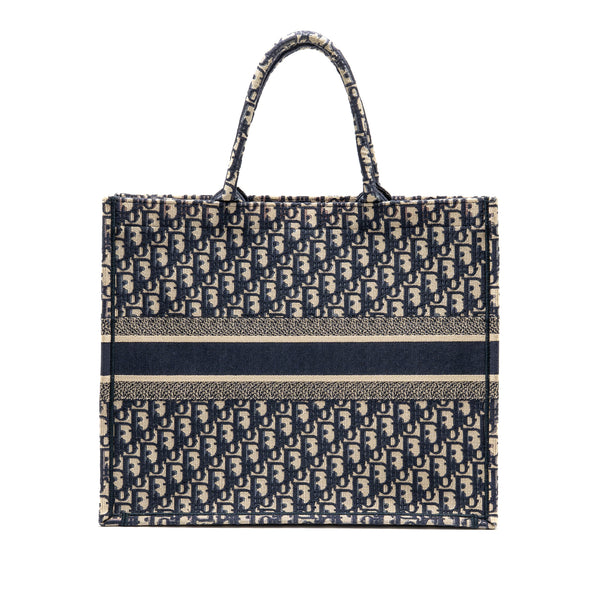 Dior Large Book Tote Oblique Embroidery Ecru/Blue