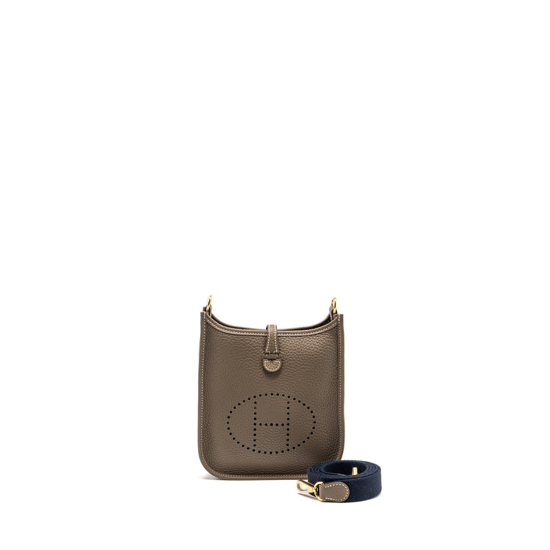 Hermes mini evelyne clemence etoupe / Blue Indigo GHW Stamp u