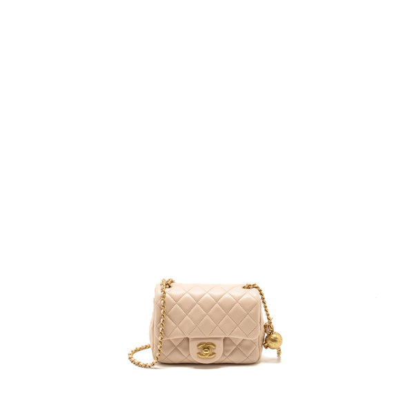 Chanel Pearl Crush Mini Square Flap Bag Lambskin Light Beige GHW (Microchip)