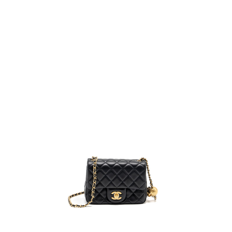 Chanel Pearl Crush Mini Square Flap Bag Lambskin Black GHW (Microchip)