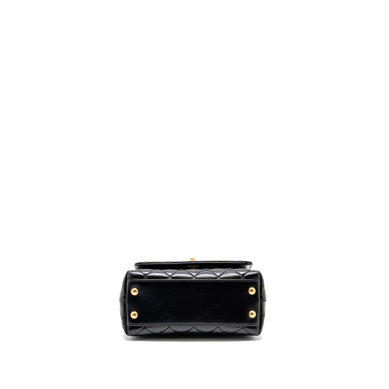 Chanel Detailed Metal Top Handle Mini Coco Handle Flap Bag Shiny Calfskin Black GHW (Microchip)