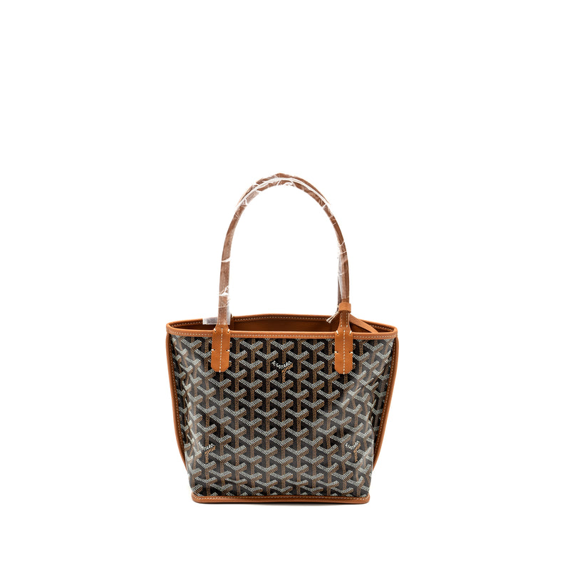 Goyard Anjou Mini Tote Bag Goyardline Canvas/Calfskin Black/Tan SHW