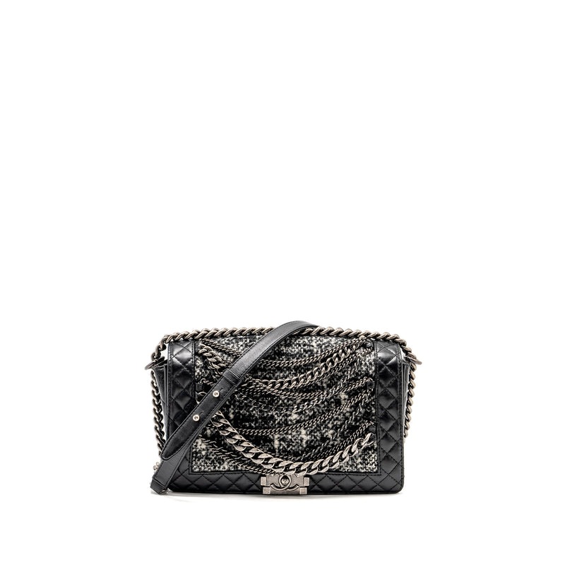 Chanel Multi Chain Boy Bag Calfskin/Tweed Black SHW