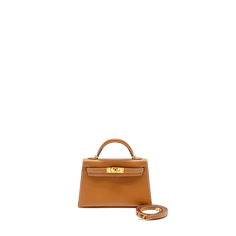 Hermes Mini Kelly II Epsom Gold GHW Stamp Z