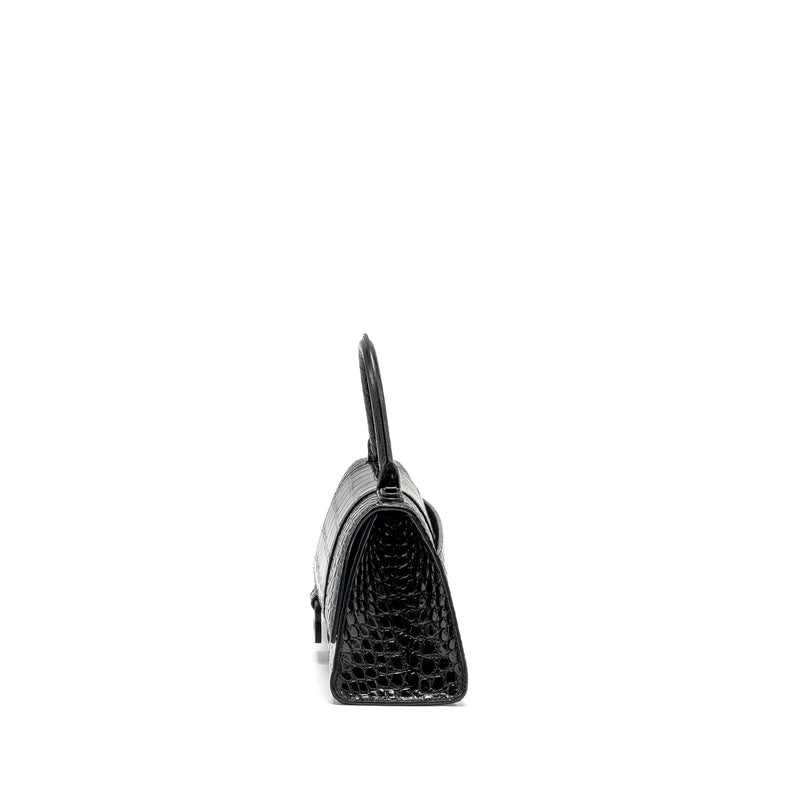 Balenciaga Hourglass S Croc-Embossed Calfskin So Black