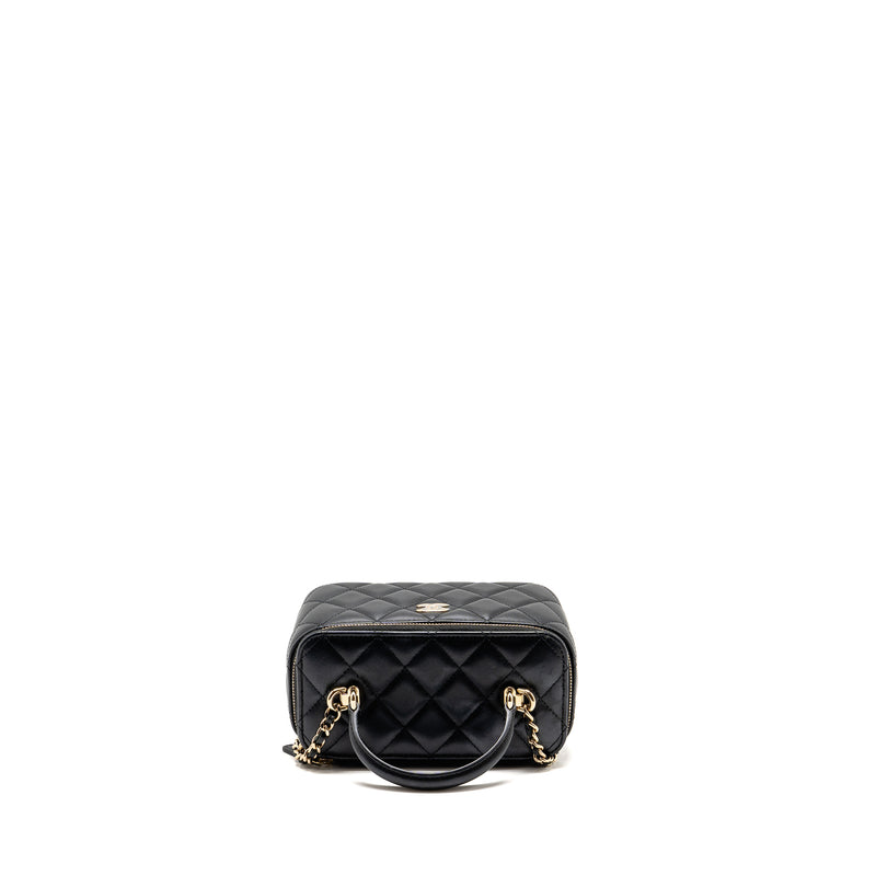 Chanel Top Handle Long Vanity Case with Chain Lambskin Black LGHW (microchip)