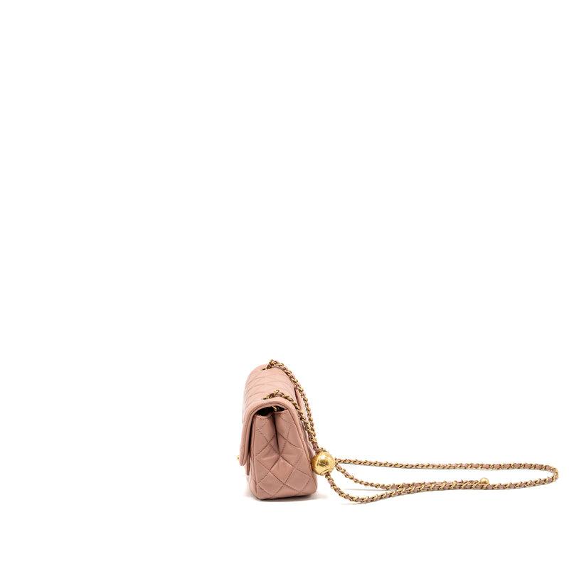 Chanel Pearl Crush Mini Square Flap Bag Lambskin Pink GHW (microchip)