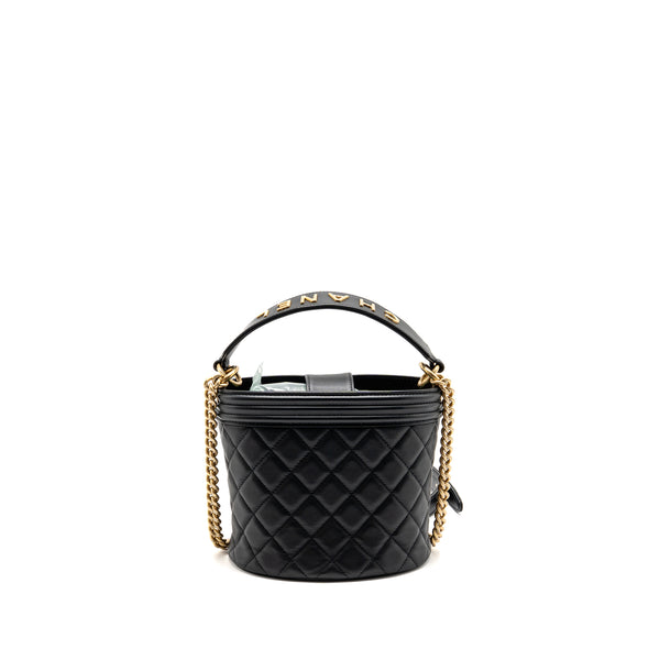 Chanel Top Handle Boy Bucket Bag Lambskin Black GHW