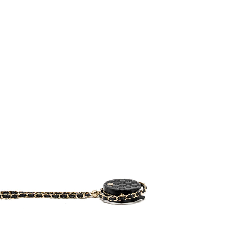 Chanel 22C Round Clutch With Chain Lambskin Black GHW