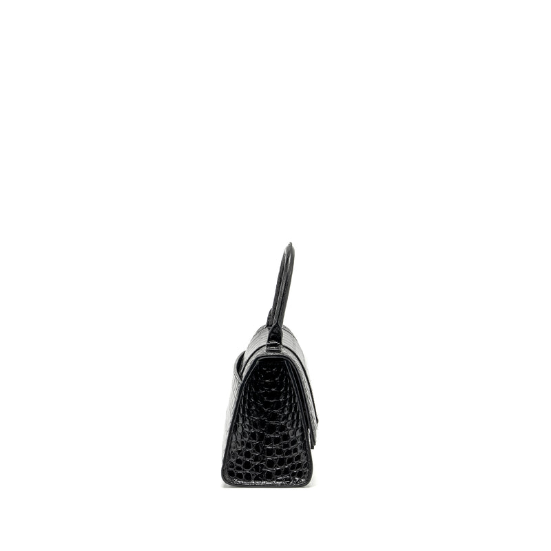 Balenciaga Hourglass S Croc-Embossed Calfskin So Black