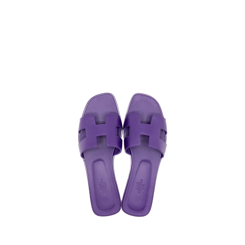 Hermes Size 38 Oran Sandal Calfskin Violet Majorett