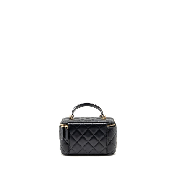 Chanel Top Handle Long Vanity Case with Chain Lambskin Black LGHW (microchip)