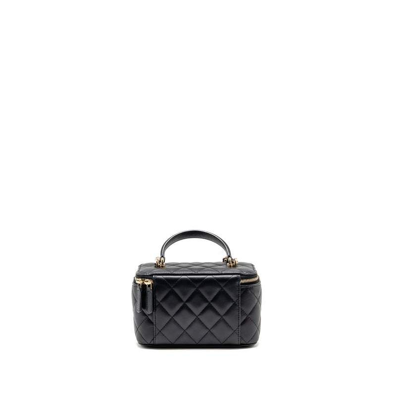 Chanel Top Handle Long Vanity Case with Chain Lambskin Black LGHW (microchip)