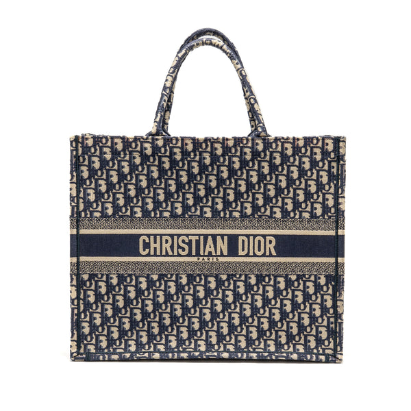 Dior Large Book Tote Oblique Embroidery Ecru/Blue
