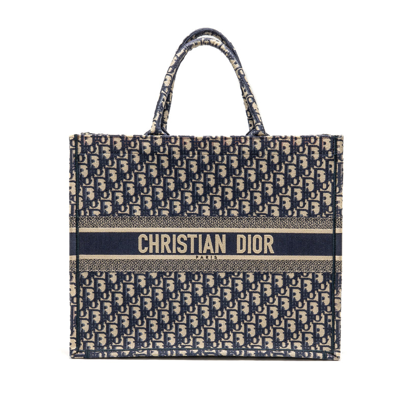 Dior Large Book Tote Oblique Embroidery Ecru/Blue