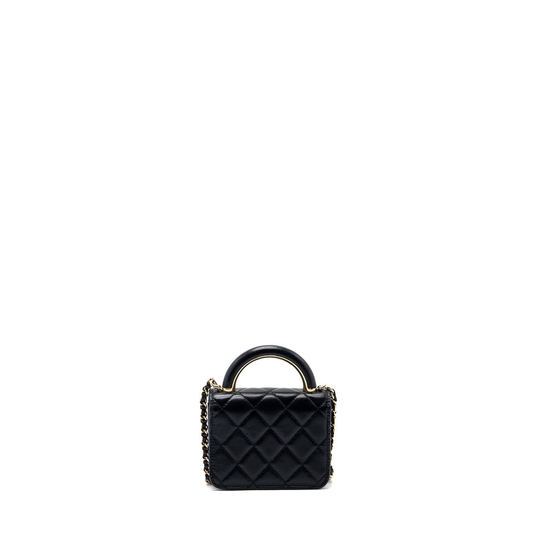 chanel top handle mini flap bag with chain lambskin black LGHW (microchip)