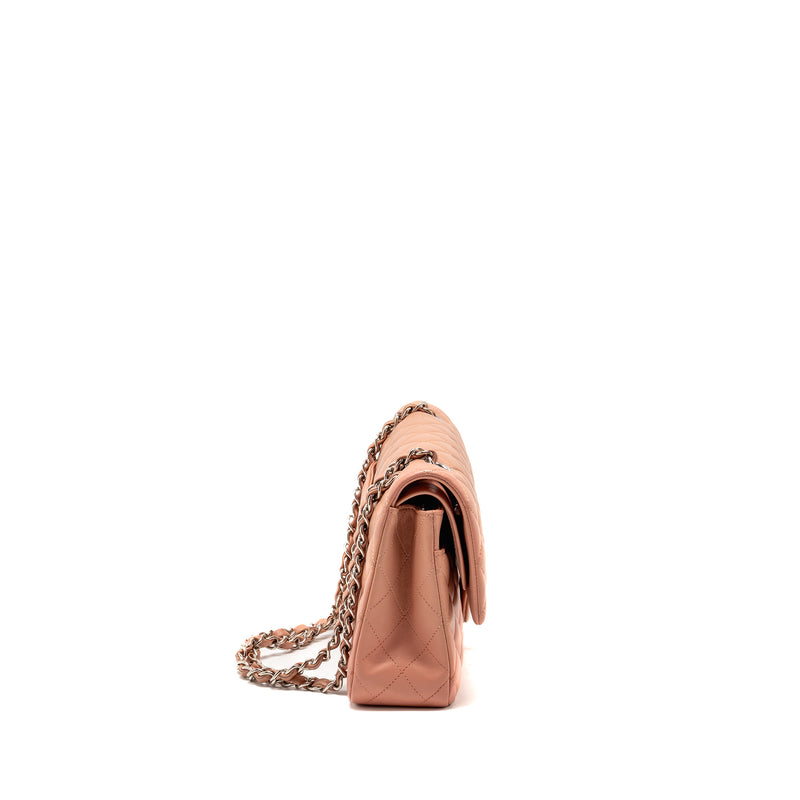 Chanel Medium Classic Double flap bag lambskin pink SHW (microchip)