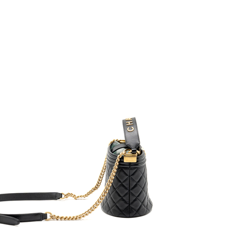 Chanel Top Handle Boy Bucket Bag Lambskin Black GHW