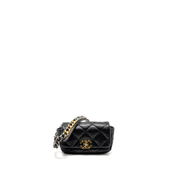 Chanel 19 Quilted Waist Belt Bag Shiny Goatskin Black GHW