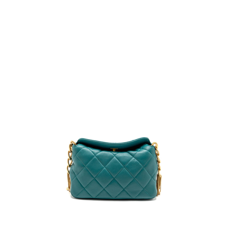 Chanel 23A Small CC Hobo Bag with Detailed Chain Lambskin Dark Green GHW (Microchip)