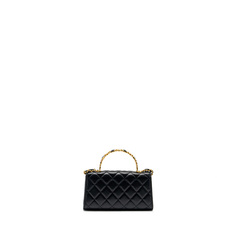 Chanel 22b Enamel Top Handle Flap Bag Lambskin Black GHW (Microchip)