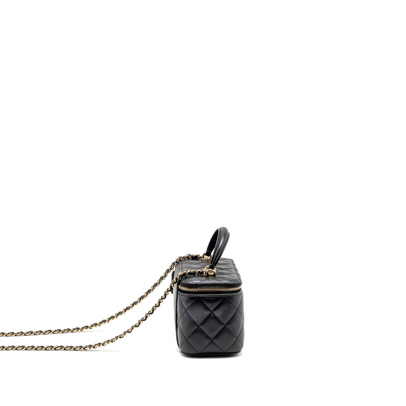 Chanel Top Handle Long Vanity Case with Chain Lambskin Black LGHW (microchip)