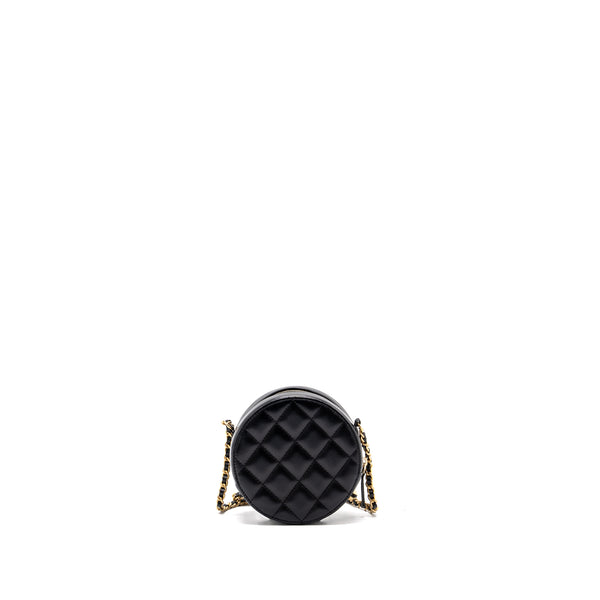 Chanel Limited Edition Charm Round Clutch With Chain Lambskin Black GHW