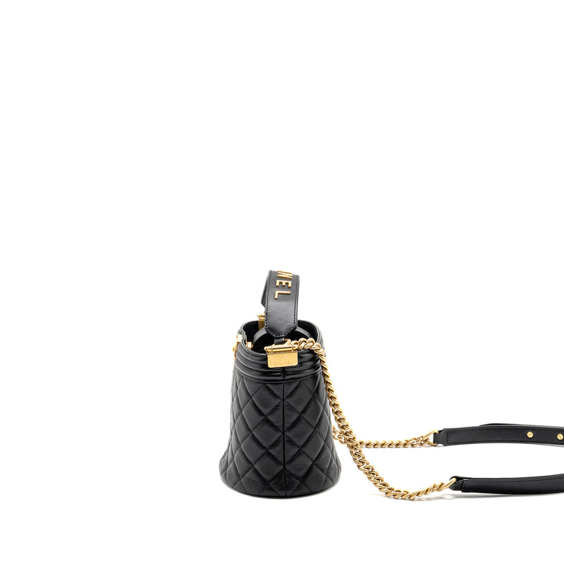 Chanel Top Handle Boy Bucket Bag Lambskin Black GHW