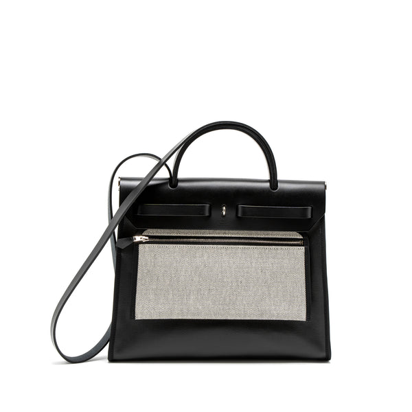 Hermes Herbag 31 Zip Bag Toile H Berline Canvas/Vache Hunter Black/Ecru SHW Stamp Z