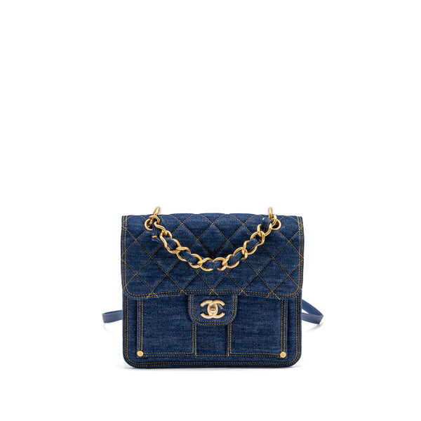 Chanel 23S flap backpack denim blue with GHW (microchip)