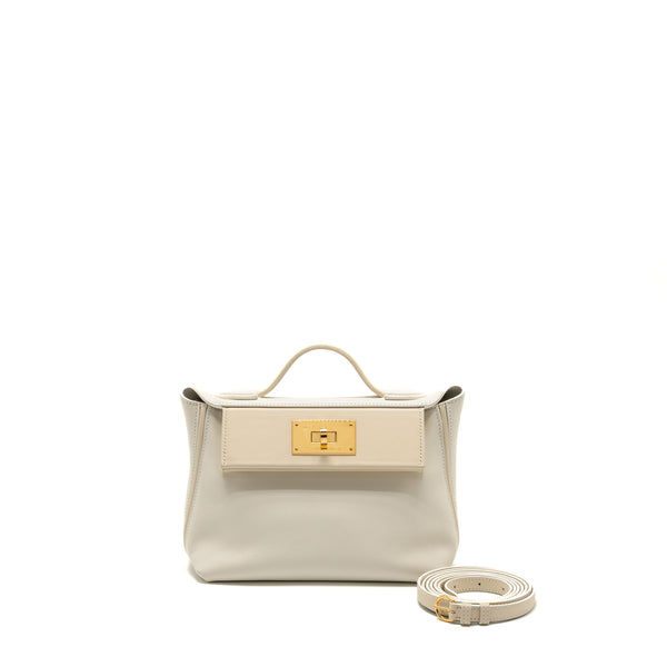 Hermes Mini 2424 24/24-21 Bag Evercolor/Swift Blanc / Nata GHW Stamp U