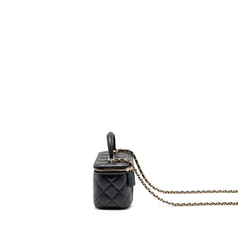 Chanel Top Handle Long Vanity Case with Chain Lambskin Black LGHW (microchip)