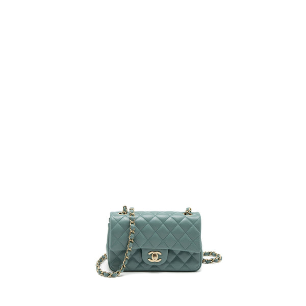 Chanel Classic Mini Rectangular Lambskin Light Green LGHW (Microchip)